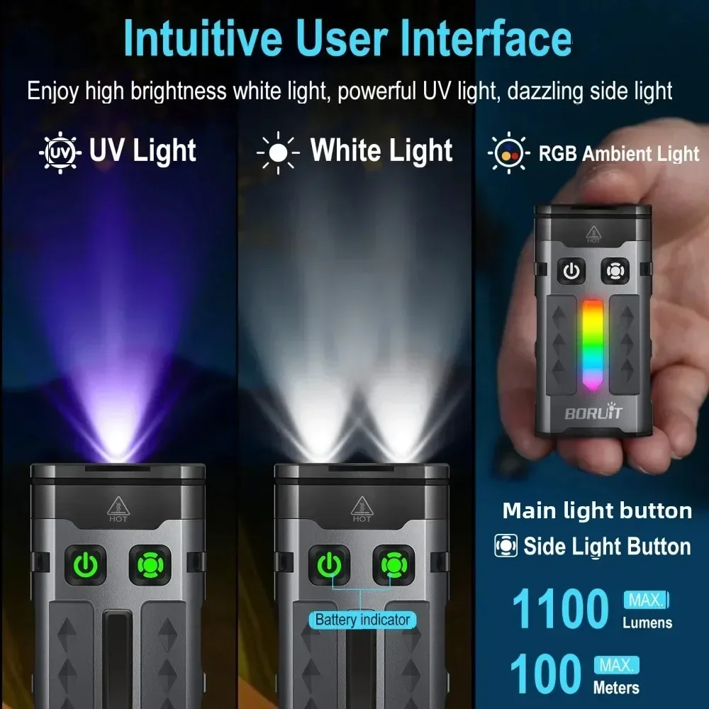 BORUiT EV20 1100LM EDC UV 키체인  - Fishing Light 리뷰 및 가격