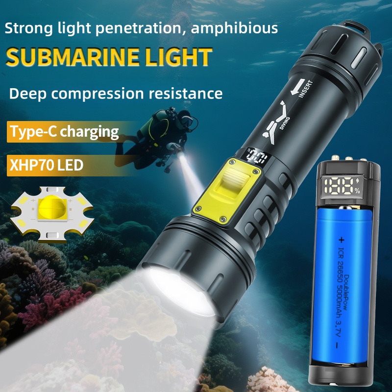 새로운 XHP70 다이빙 손전등 IPX8 방수 디지털  - Fishing Light 리뷰 및 가격
