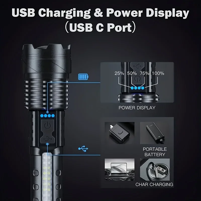 강력한 LED 손전등 배터리 표시등 USB 충전식 라이 - Fishing Light 리뷰 및 가격
